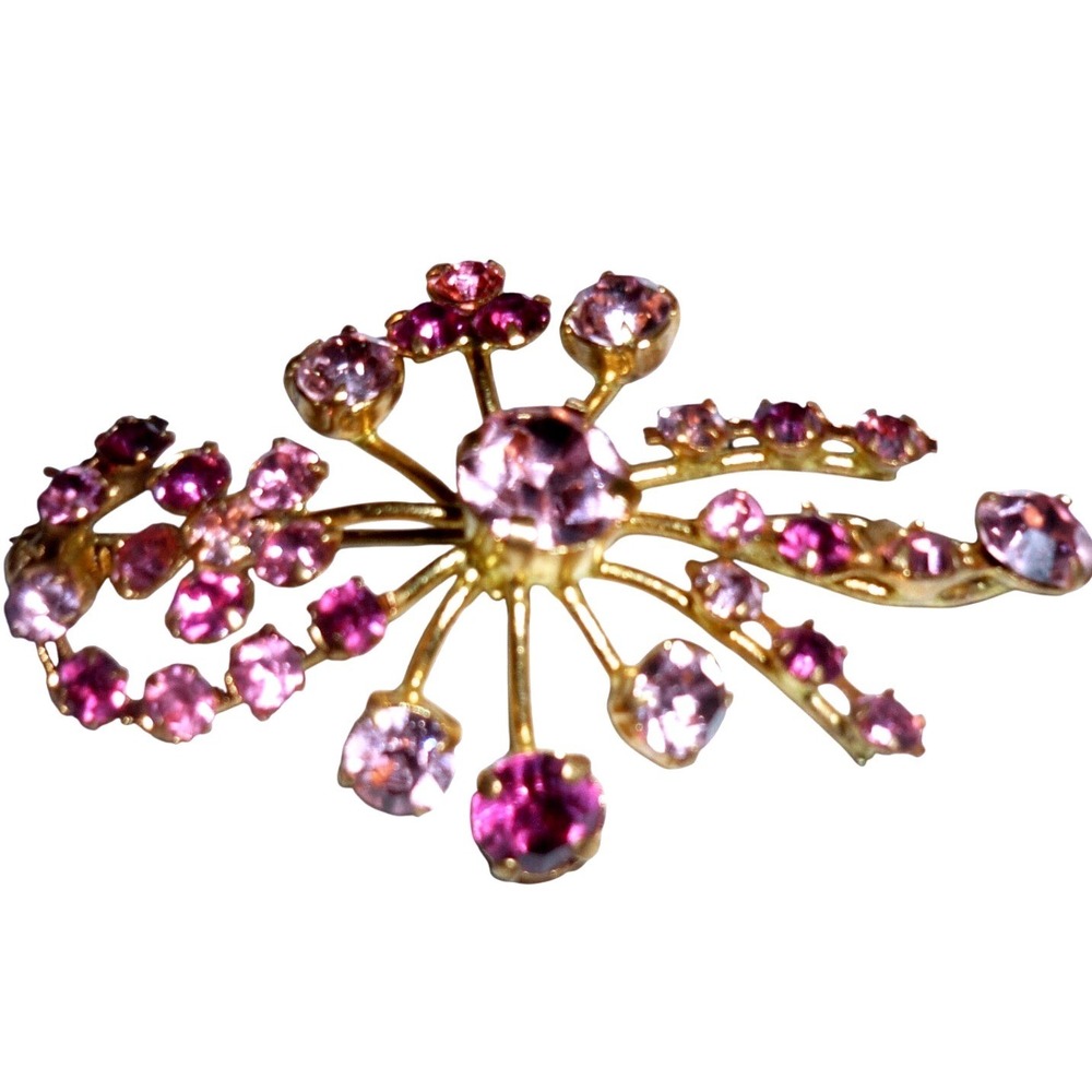 Vtg Made Austria Pink Fuchsia Rhinestone Spray Brooch Pin MCM Austrian Crystal